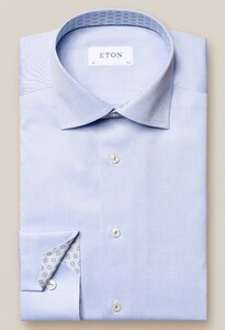 Eton Uni Signature Twill Fine Contrast Details Overhemd Licht Blauw