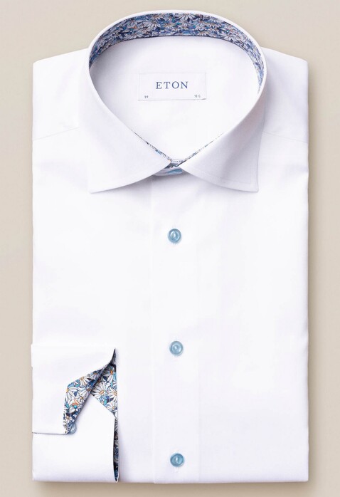 Eton Uni Signature Twill Floral Contrast Pattern Overhemd Wit