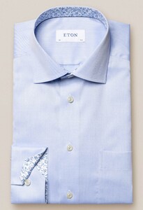 Eton Uni Signature Twill Floral Detail Overhemd Licht Blauw
