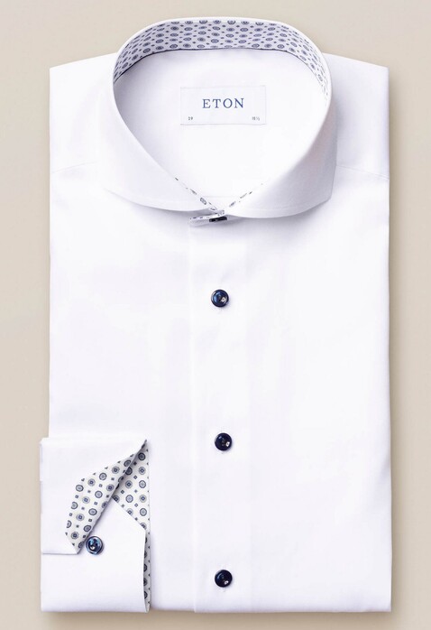 Eton Uni Signature Twill Medallion Detail Overhemd Wit