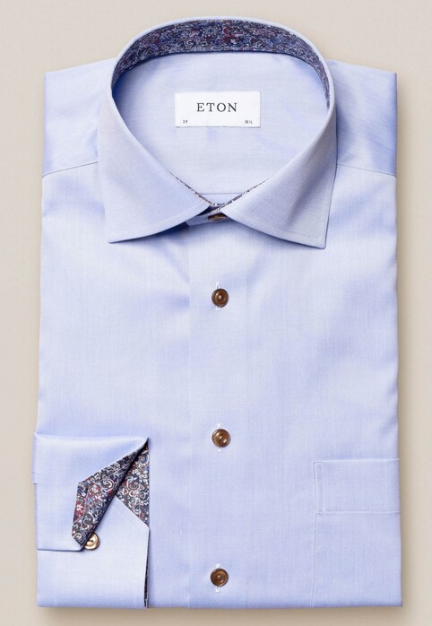 Eton Uni Signature Twill Paisley Detail Overhemd Licht Blauw