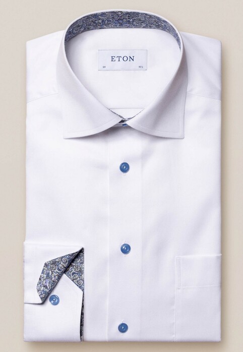 Eton Uni Signature Twill Paisley Detail Overhemd Wit