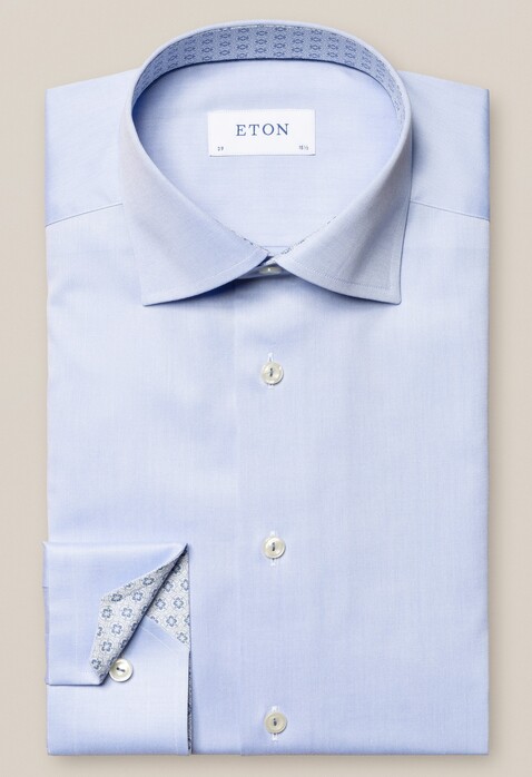 Eton Uni Signature Twill Subtle Contrast Overhemd Licht Blauw