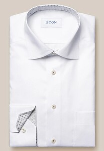 Eton Uni Signature Twill Subtle Texture Fine Contrast Details Overhemd Wit