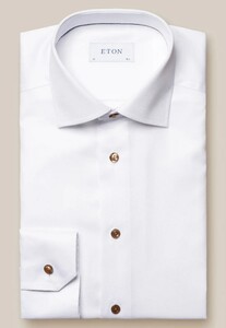 Eton Uni Subtle Texture Signature Twill Brown Contrast Details Shirt White