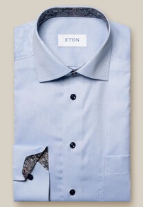 Eton Uni Subtle Texture Signature Twill Paisley Pattern Contrast Overhemd Licht Blauw