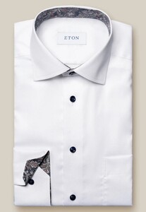 Eton Uni Subtle Texture Signature Twill Paisley Pattern Contrast Overhemd Wit