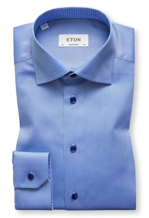 Eton Uni Tiger Detail Overhemd Pastel Blauw