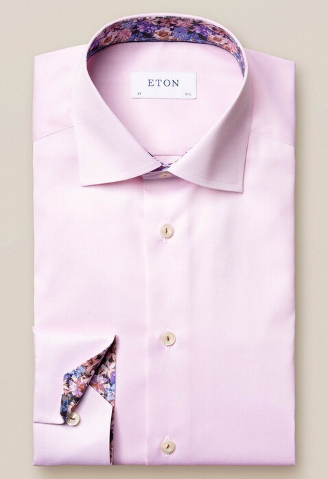 Eton Uni Twill Flower Contrast Detail Shirt Pink