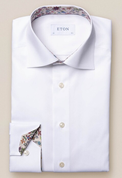 Eton Uni Twill Flower Detail Overhemd Wit