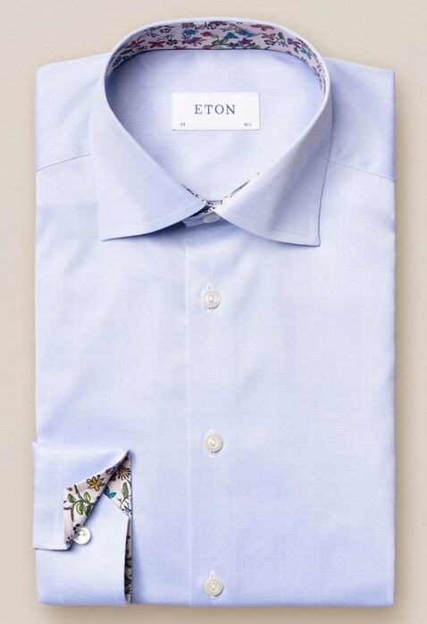 Eton Uni Twill Flower Detail Shirt Light Blue