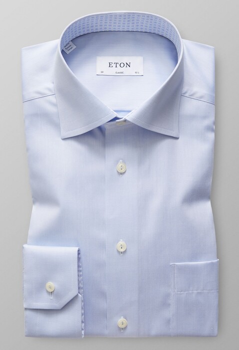 Eton Uni Twill Paisley Detail Overhemd Licht Blauw