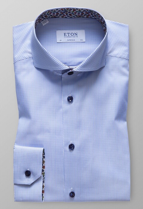 Eton Vertical Striped Floral Detail Shirt Light Blue