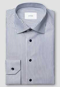 Eton Vertical Stripes Soft Cotton Tencel Cutaway Collar Overhemd Donker Blauw
