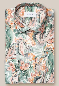 Eton Vibrant Fantasy Floral Watercolor Pattern Luxury Signature Twill Overhemd Groen-Multi