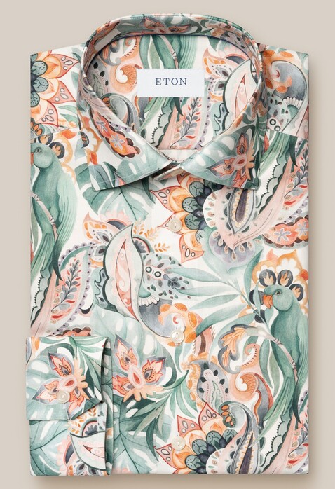 Eton Vibrant Fantasy Floral Watercolor Pattern Luxury Signature Twill Overhemd Groen-Multi