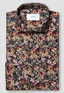 Eton Vibrant Floral Mosaic Pattern Linnen Overhemd Dark Navy-Multicolor