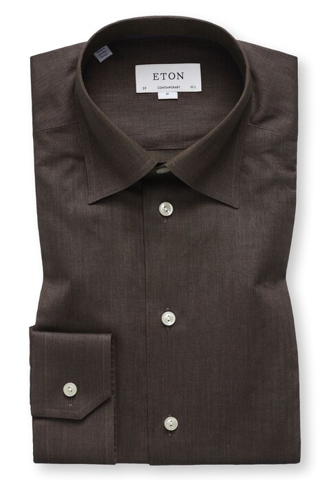 Eton Visgraat Flanel Shirt Brown