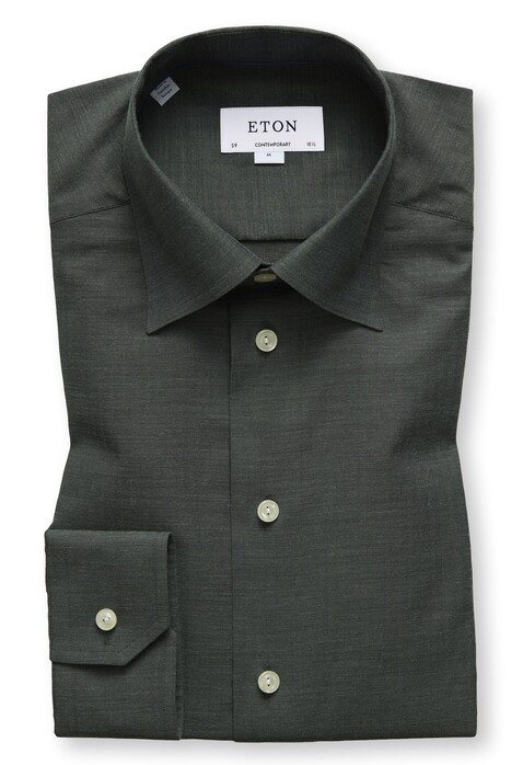 Eton Visgraat Flanel Shirt Dark Green Melange