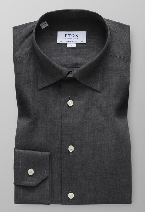 Eton Visgraat Flanel Shirt Extra Dark Grey Melange