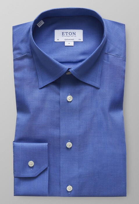 Eton Visgraat Flanel Shirt Overhemd Licht Blauw Melange
