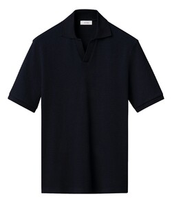 Eton Waffle Open Collar Polo Shirt Poloshirt Navy