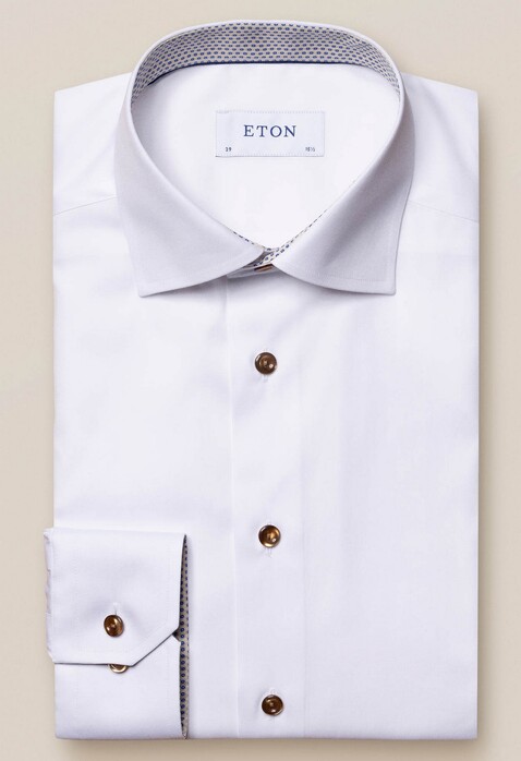 Eton White Poplin Details Overhemd Wit