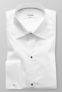 Eton White Satin Evening Stripe Overhemd Wit