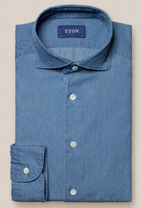Eton Wide Spread Indigo Dyed Italian Denim Shirt Mid Blue