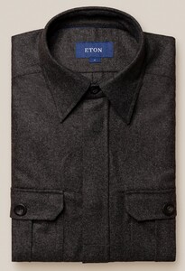 Eton Wool Cashmere Twill Mélange Salt Pepper Effect Overshirt Dark Gray