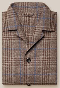 Eton Wool Silk Linen Check Hopsack Weave Overshirt Brown