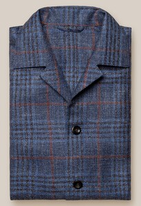 Eton Wool Silk Linen Check Hopsack Weave Overshirt Navy