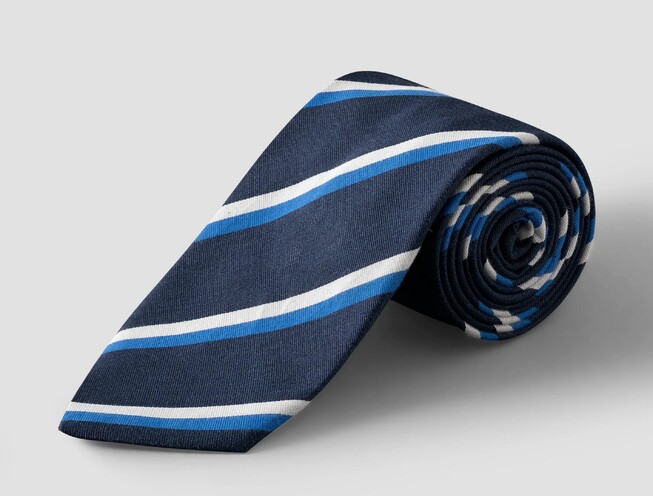 Eton Woven Diagonal Striped Cotton Silk Tie Blue