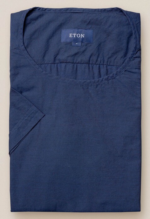 Eton Woven Twill Round Neck T-Shirt Donker Blauw Melange
