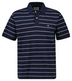 Fine Striped Cotton Subtle Gant Embroidery Polo Avond Blauw