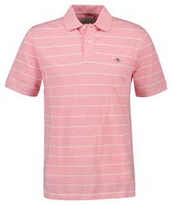 Fine Striped Cotton Subtle Gant Embroidery Polo Geranium Pink