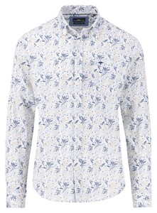 Fynch-Hatton Allover Leaves Button-Down Premium Cotton Overhemd Summer Breeze