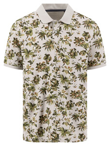 Fynch-Hatton Allover Leaves Floral Pattern Poloshirt Cement-Green