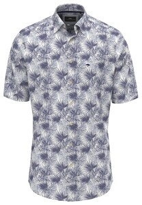 Fynch-Hatton Allover Leaves Kent Collar Short Sleeve Overhemd Navy