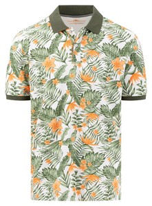 Fynch-Hatton Allover Leaves Pattern Polo Wit-Groen-Oranje