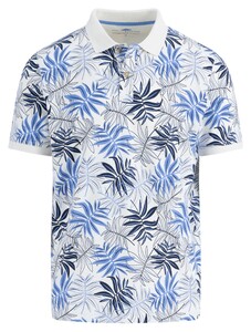 Fynch-Hatton Allover Leaves Pattern Slub Cotton Poloshirt New Offwhite-Blue