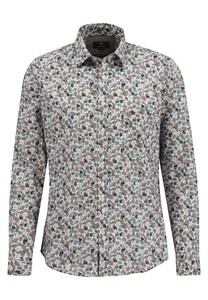 Fynch-Hatton Allover Leaves Patternn Kent Collar Shirt Deep Forest