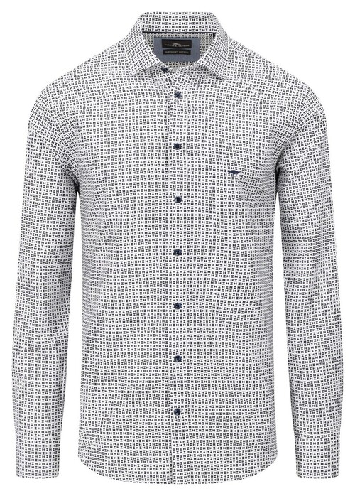 Fynch-Hatton Allover Mini Geometric Pattern Kent Collar Shirt Dark Navy