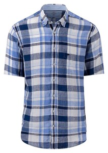 Fynch-Hatton Allover Multi Check Button Down Linen Shirt Navy