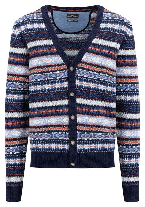 Fynch-Hatton Buttoned Cardigan Jacquard Pattern Navy