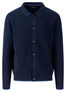 Fynch-Hatton Buttoned Cardigan Washed Texture Vest Navy