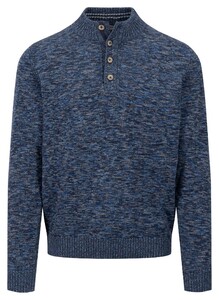 Fynch-Hatton Buttoned Troyer Twisted Mouliné Pullover Navy