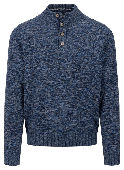 Fynch-Hatton Buttoned Troyer Twisted Mouliné Pullover Navy