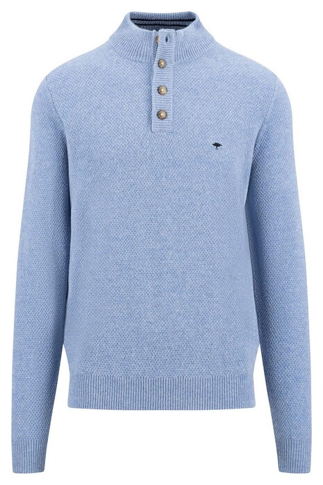 Fynch-Hatton Buttoned Troyer Uni Color Texture Knit Pullover Cloud Blue