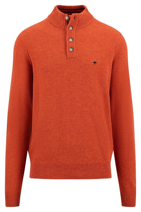 Fynch-Hatton Buttoned Troyer Uni Color Texture Knit Pullover Flame